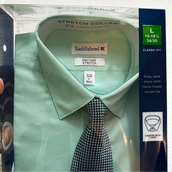 Saddlebred Easy Care Dress Shirt with Tie Men’s Size L - Picture 2 of 5